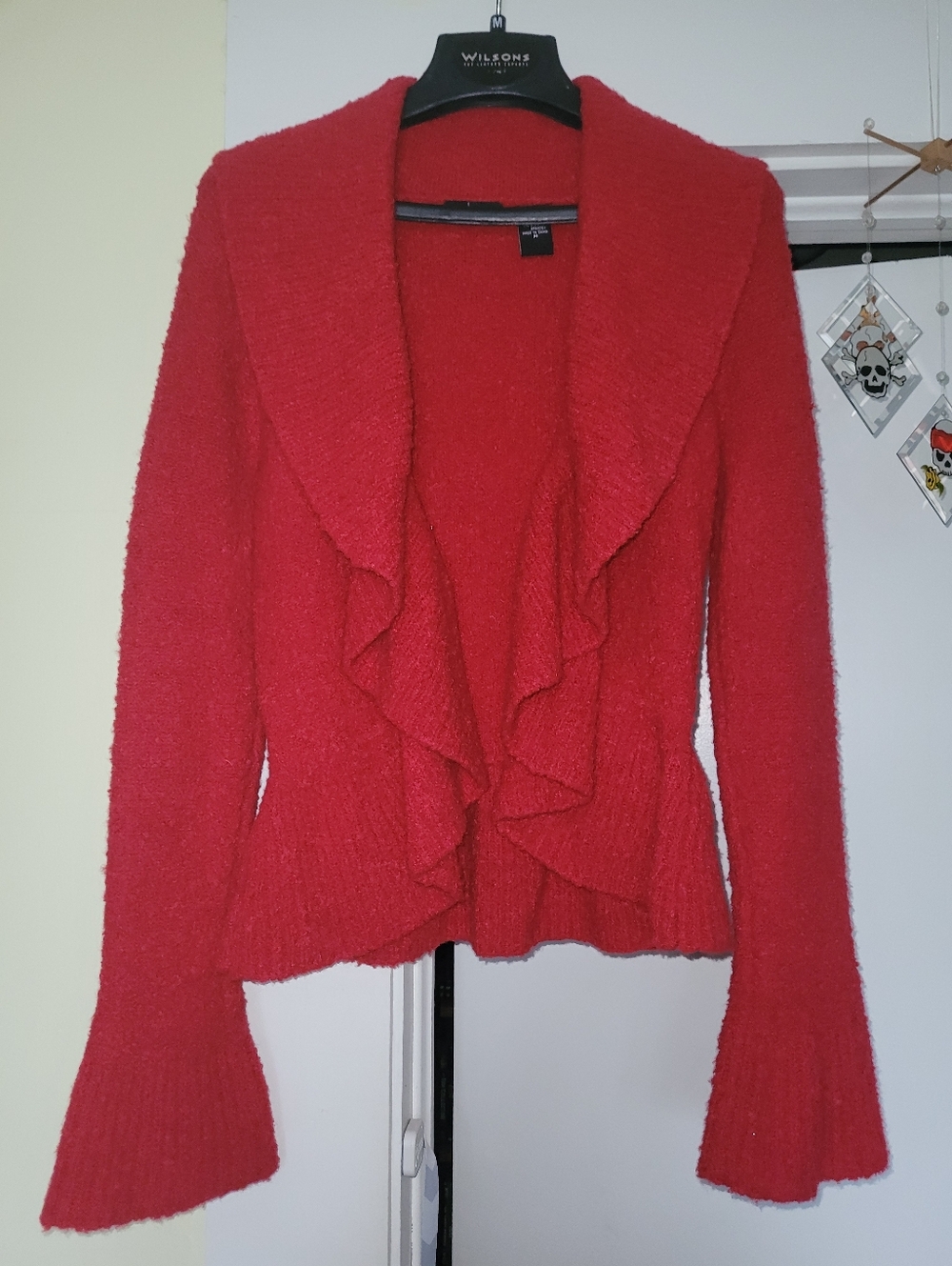 Vintage Moda International Red Ruffle Open-Front Cardigan For Victorias Secrer